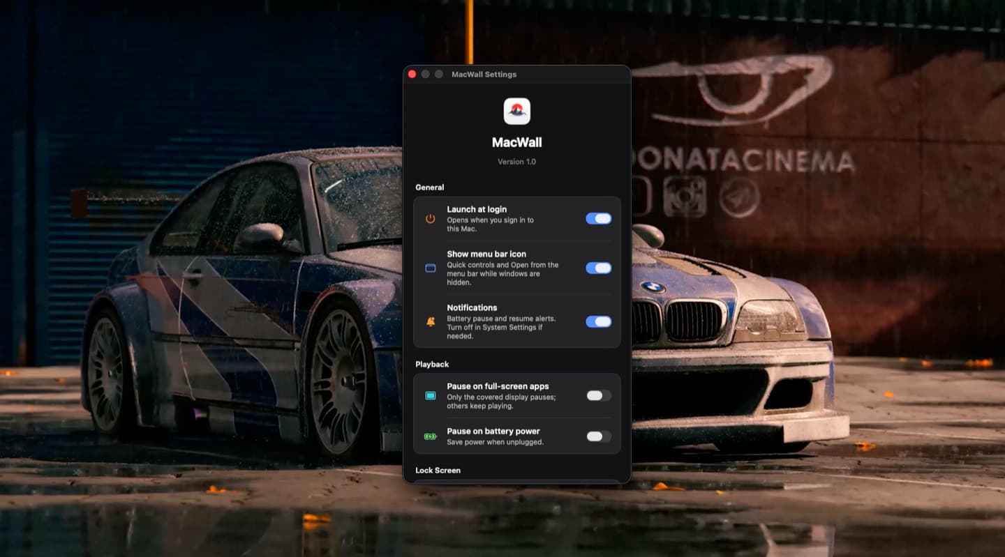 MacWall app settings